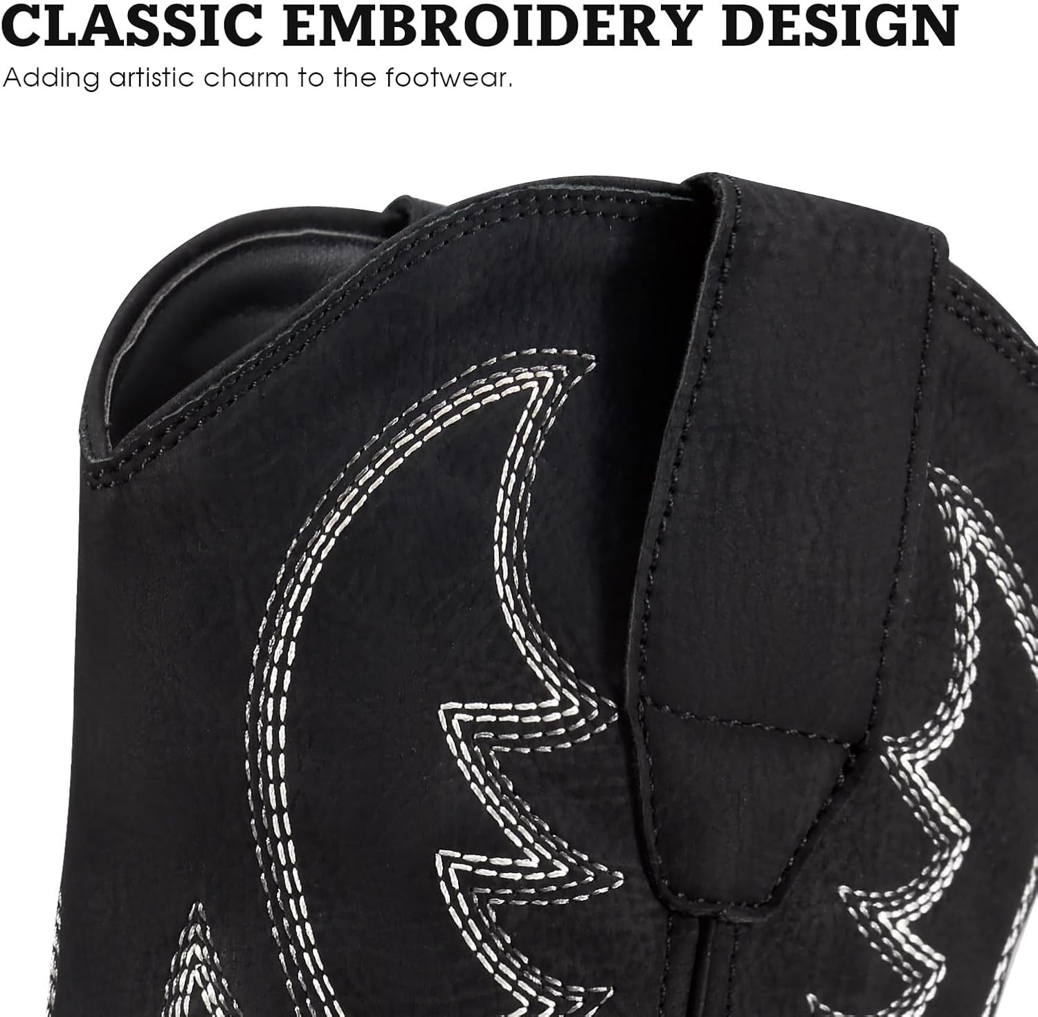 image:imageRollda Cowboy Boots for Men Western Boots Mens Square Toe Chunky Heel MidCalf Boots Classic Embroidered Pull On BootsBlack