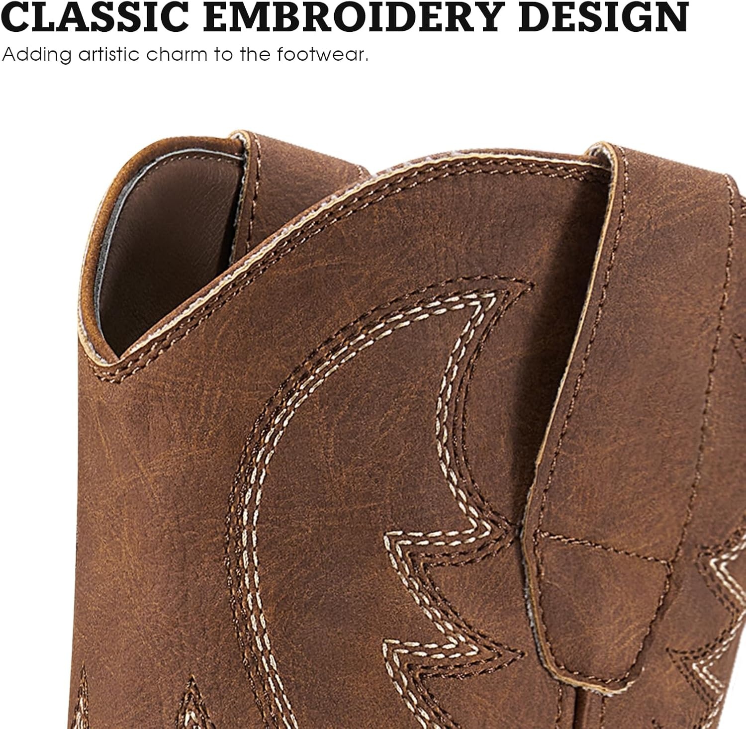 image:imageRollda Cowboy Boots for Men Western Boots Mens Square Toe Chunky Heel MidCalf Boots Classic Embroidered Pull On BootsBrown