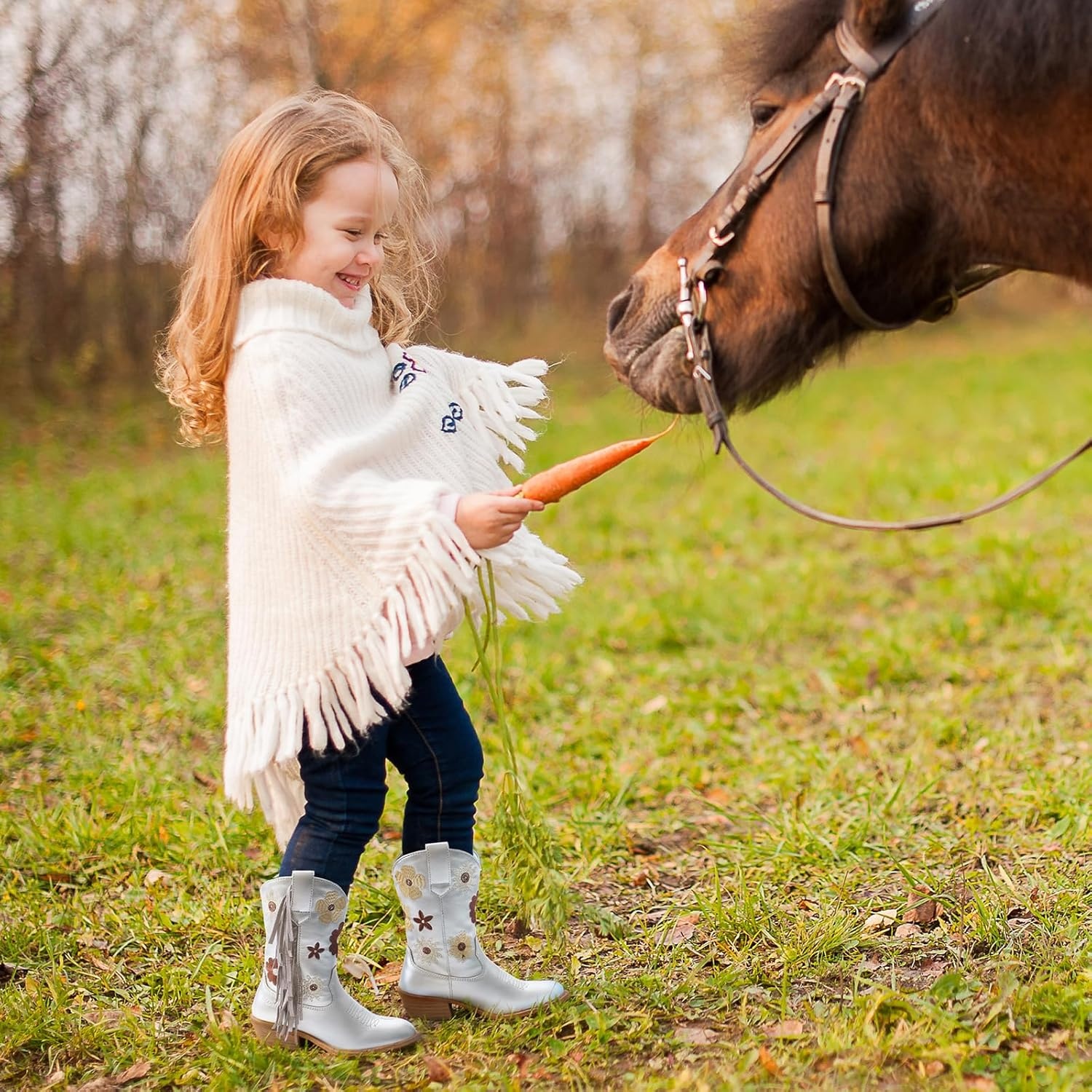 image:imageRollda Girls Cowboy Boots Cowgirl Boots with Tassel Floral Embroidered Kids Western Boots for ToddlerLittle KidBig KidSilver