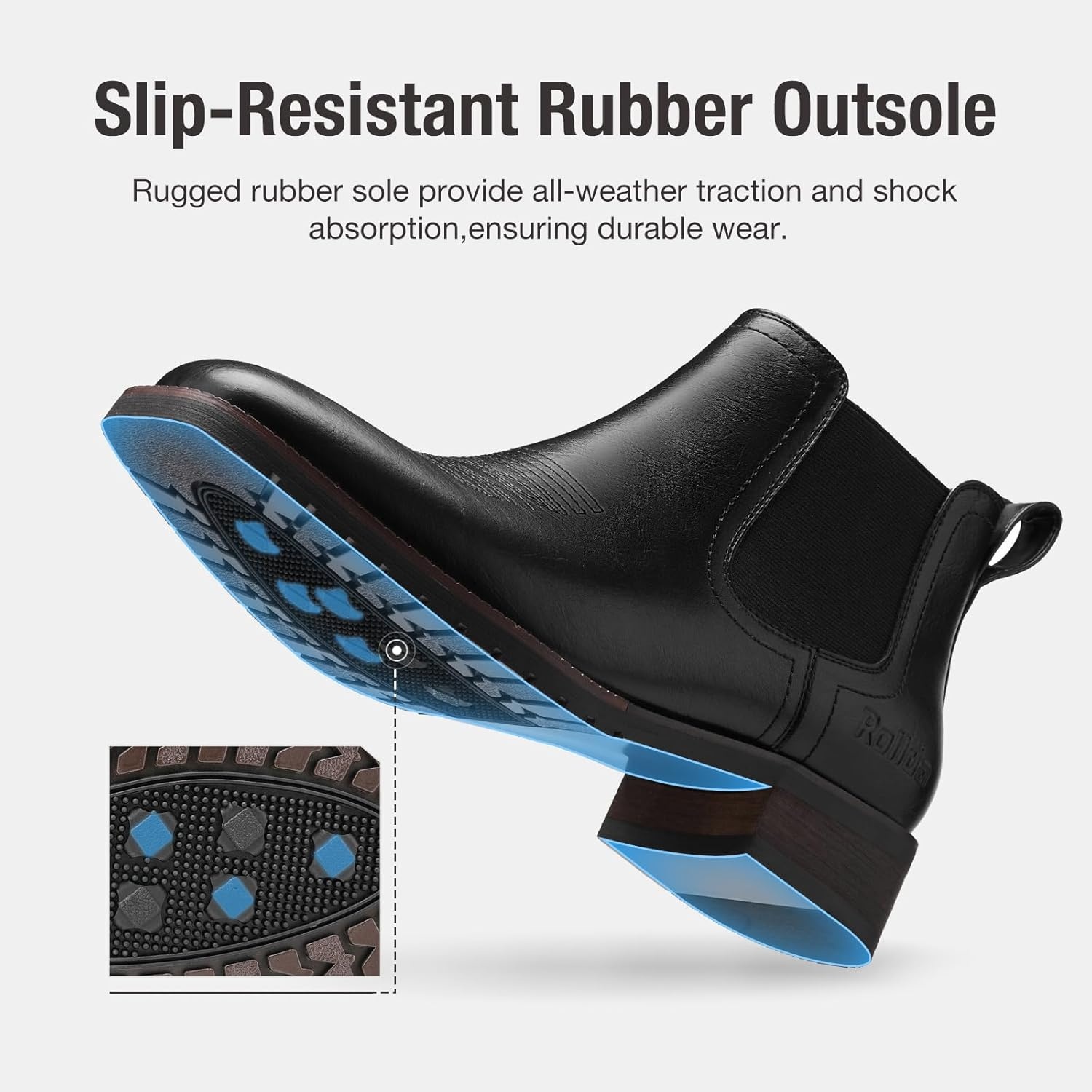 image:imageRollda Mens Chelsea Cowboy Boots Square Toe Elastic Ankle Boots for Dress Casual Short Western Chelsea Booties for MenBlack