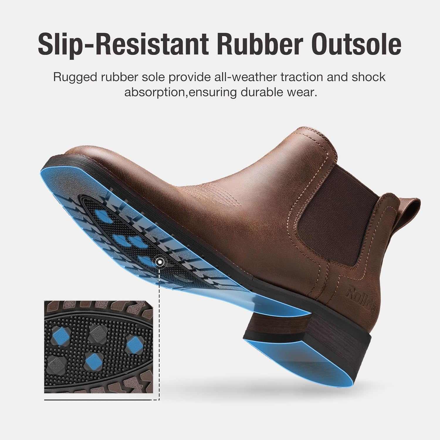 image:imageRollda Mens Chelsea Cowboy Boots Square Toe Elastic Ankle Boots for Dress Casual Short Western Chelsea Booties for MenBrown