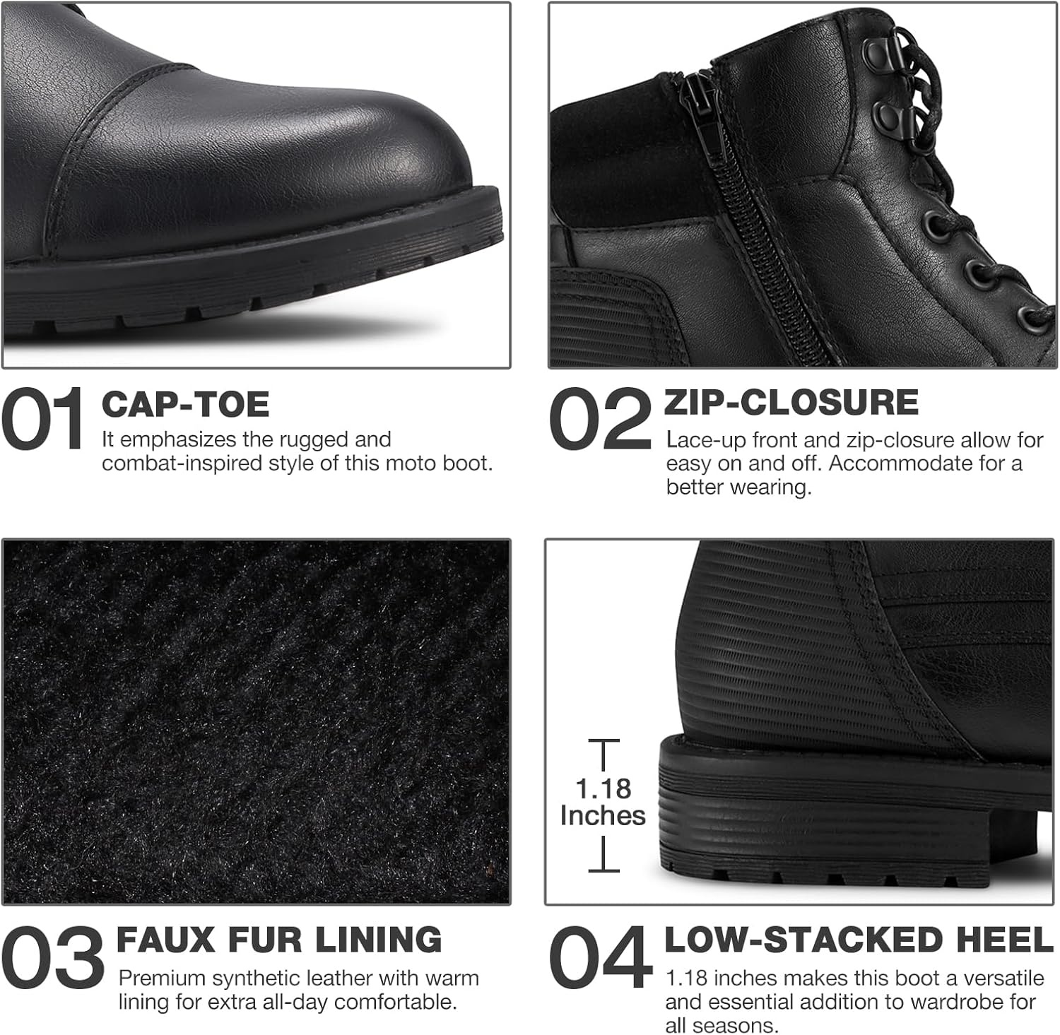 image:imageRollda Mens Motorcycle Boots Combat Boots Casual Dress Boots for Men Lace Up Cap Toe Ankle BootsBlack