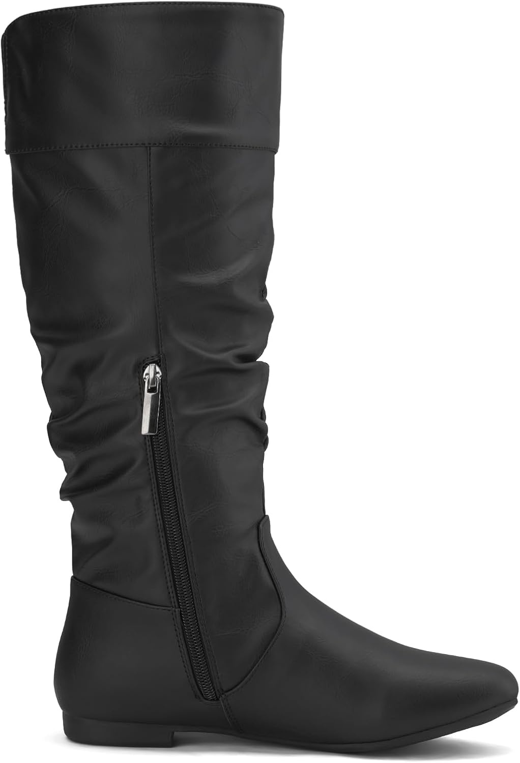 image:imageRollda SUEDI Womens Slouchy Knee High Boots Pull On Flat Boots Side Zipper Fall Boots for Women