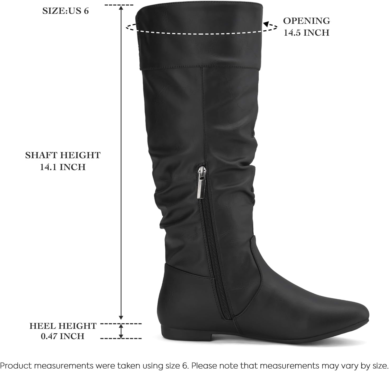 image:imageRollda SUEDI Womens Slouchy Knee High Boots Pull On Flat Boots Side Zipper Fall Boots for Women