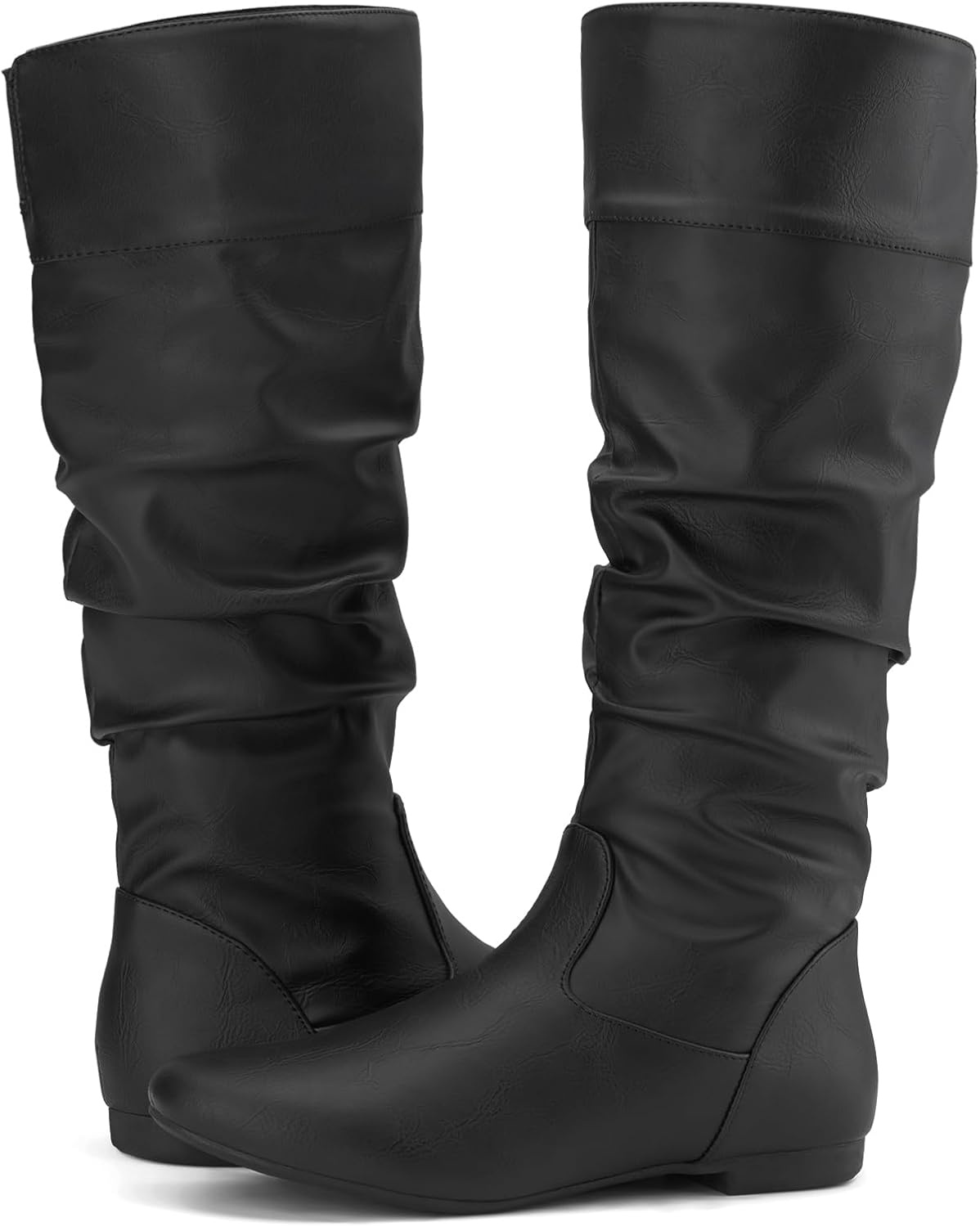 image:imageRollda SUEDI Womens Slouchy Knee High Boots Pull On Flat Boots Side Zipper Fall Boots for Women