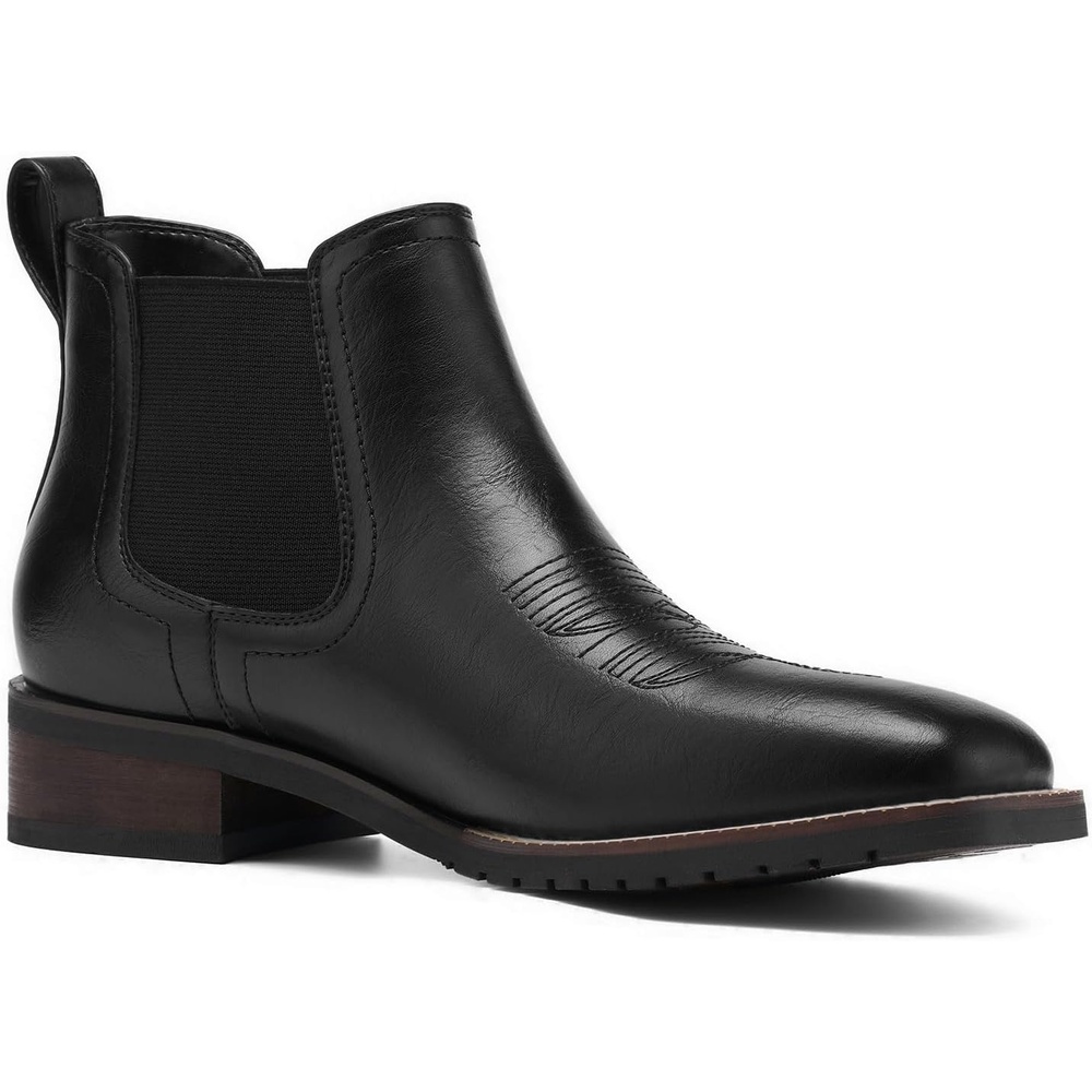 image:imageRollda Mens Chelsea Cowboy Boots Square Toe Elastic Ankle Boots for Dress Casual Short Western Chelsea Booties for MenBlack