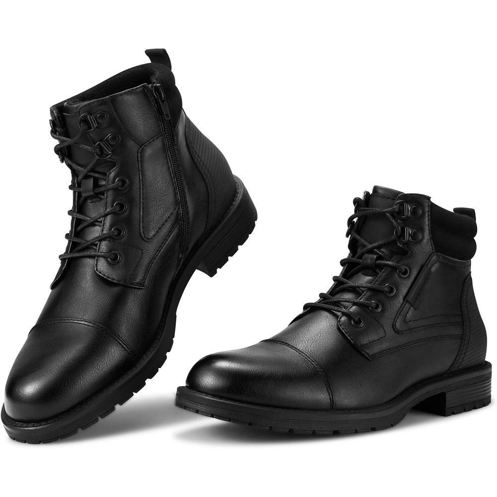 image:imageRollda Mens Motorcycle Boots Combat Boots Casual Dress Boots for Men Lace Up Cap Toe Ankle BootsBlack