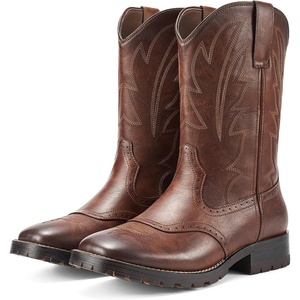 image:imageRollda Cowboy Boots for Men Western Boots Mens Square Toe Chunky Heel MidCalf Boots Classic Embroidered Pull On BootsDark Brown
