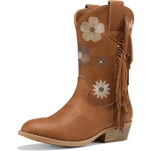 image:imageRollda Girls Cowboy Boots Cowgirl Boots with Tassel Floral Embroidered Kids Western Boots for ToddlerLittle KidBig KidBrown