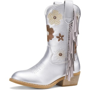 image:imageRollda Girls Cowboy Boots Cowgirl Boots with Tassel Floral Embroidered Kids Western Boots for ToddlerLittle KidBig KidSilver