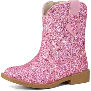 image:imageRollda Girls Cowgirl Boots Glitter Cowboy Boots with Cute Heart Sparkly Sequin Dress Boots for Birthday Party DanceToddlerLittle KidPink