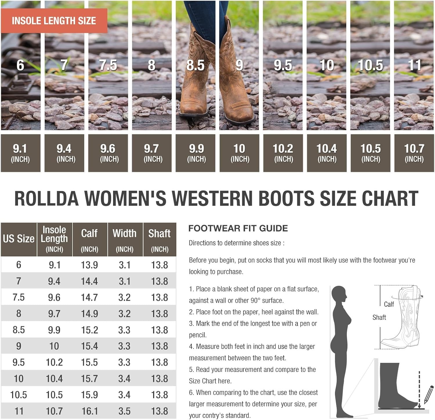 image:imageHISEA Rollda Cowboy Boots for Women Cowgirl Boots Comfortable Western Boots with Pointed Toe Stitched Embroidery for Country Concert Dancing Wedding Traveling Daily OutfitsBrown