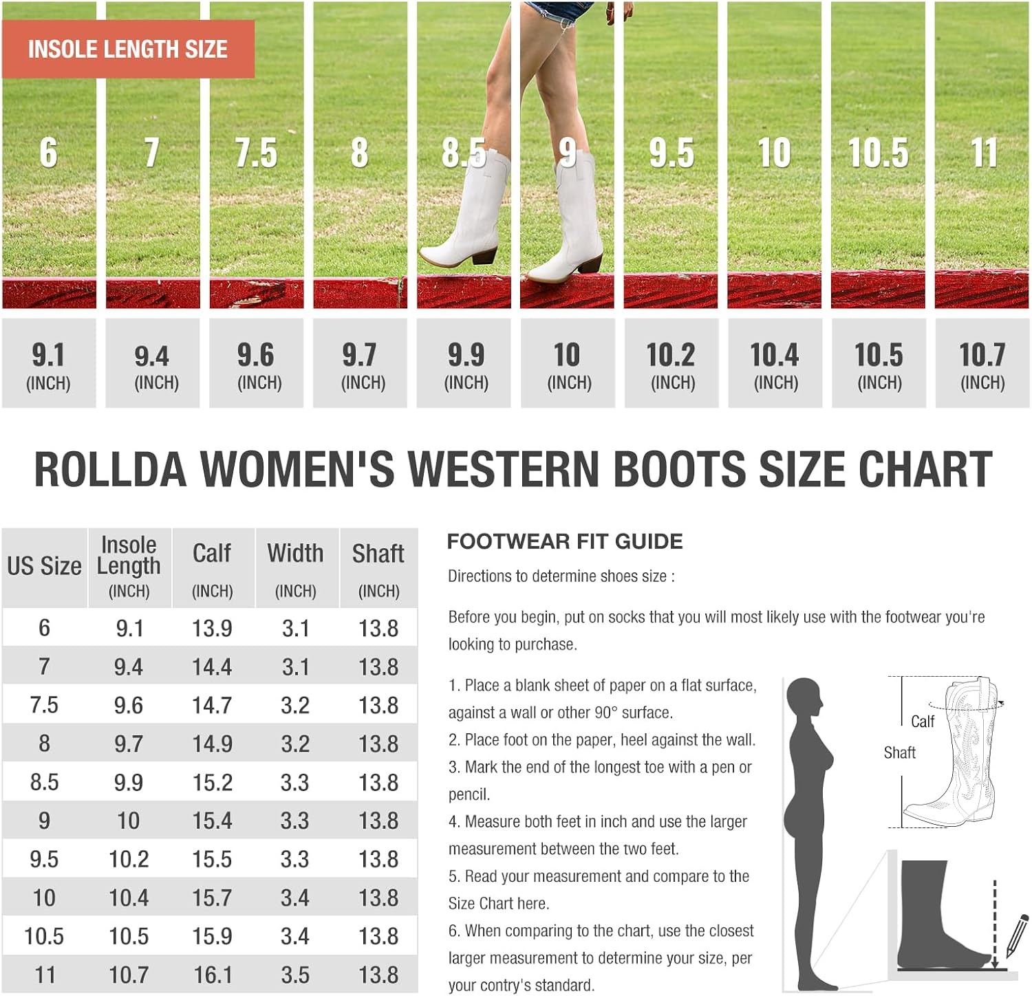 image:imageHISEA Rollda Cowboy Boots for Women Cowgirl Boots Comfortable Western Boots with Pointed Toe Stitched Embroidery for Country Concert Dancing Wedding Traveling Daily OutfitsWhite