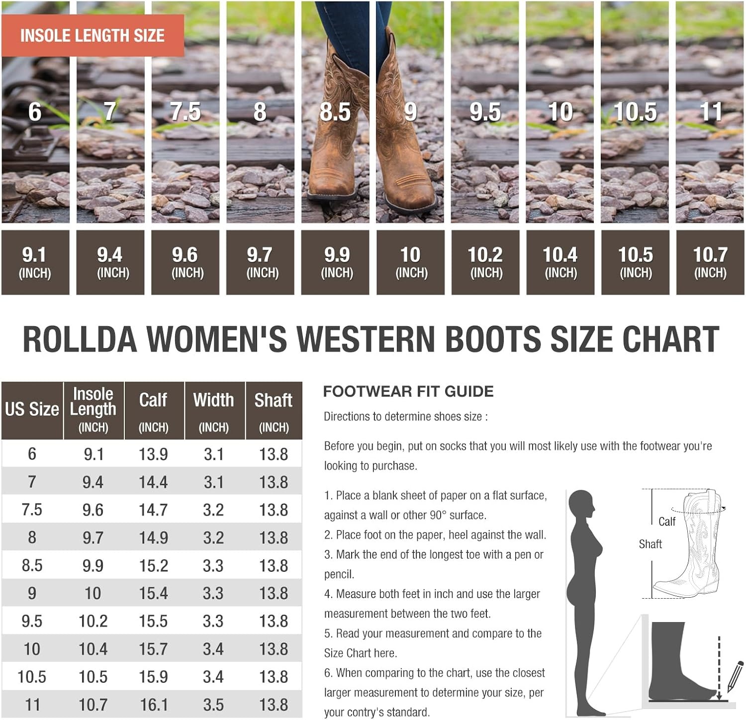 image:imageHISEA Rollda Cowboy Boots for Women Cowgirl Boots Comfortable Western Boots with Pointed Toe Stitched Embroidery for Country Concert Dancing Wedding Traveling Daily OutfitsDark Brown