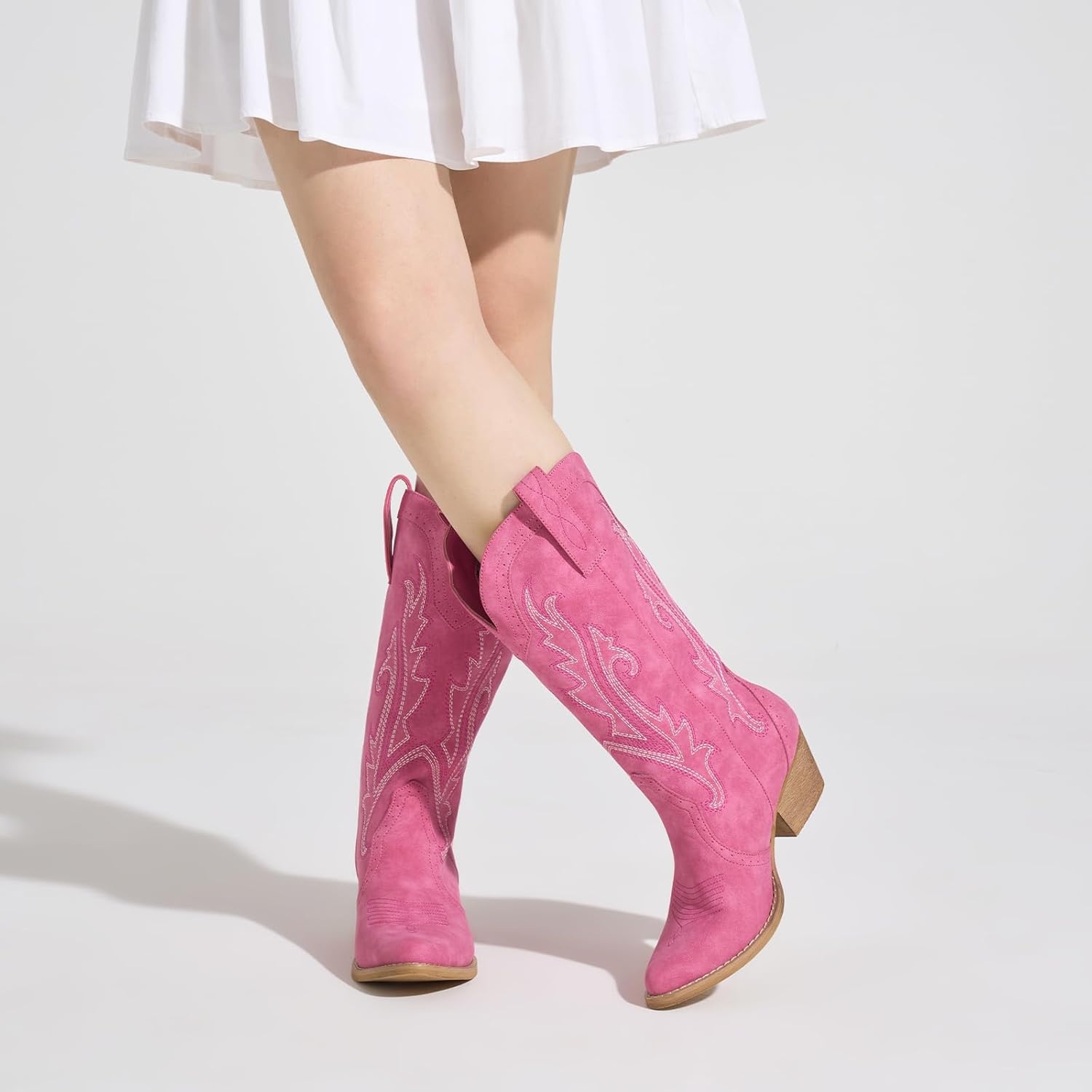 image:imageHISEA Rollda Cowboy Boots for Women Cowgirl Boots Comfortable Western Boots with Pointed Toe Stitched Embroidery for Country Concert Dancing Wedding Traveling Daily OutfitsPink