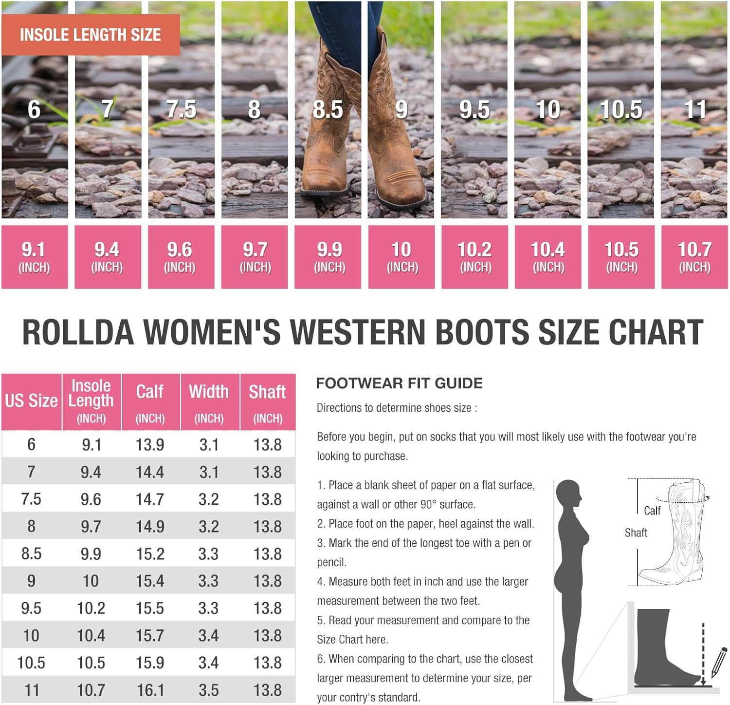 image:imageHISEA Rollda Cowboy Boots for Women Cowgirl Boots Comfortable Western Boots with Pointed Toe Stitched Embroidery for Country Concert Dancing Wedding Traveling Daily OutfitsPink