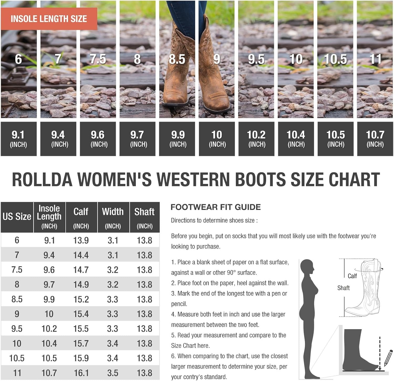 image:imageHISEA Rollda Cowboy Boots for Women Cowgirl Boots Comfortable Western Boots with Pointed Toe Stitched Embroidery for Country Concert Dancing Wedding Traveling Daily OutfitsBlack