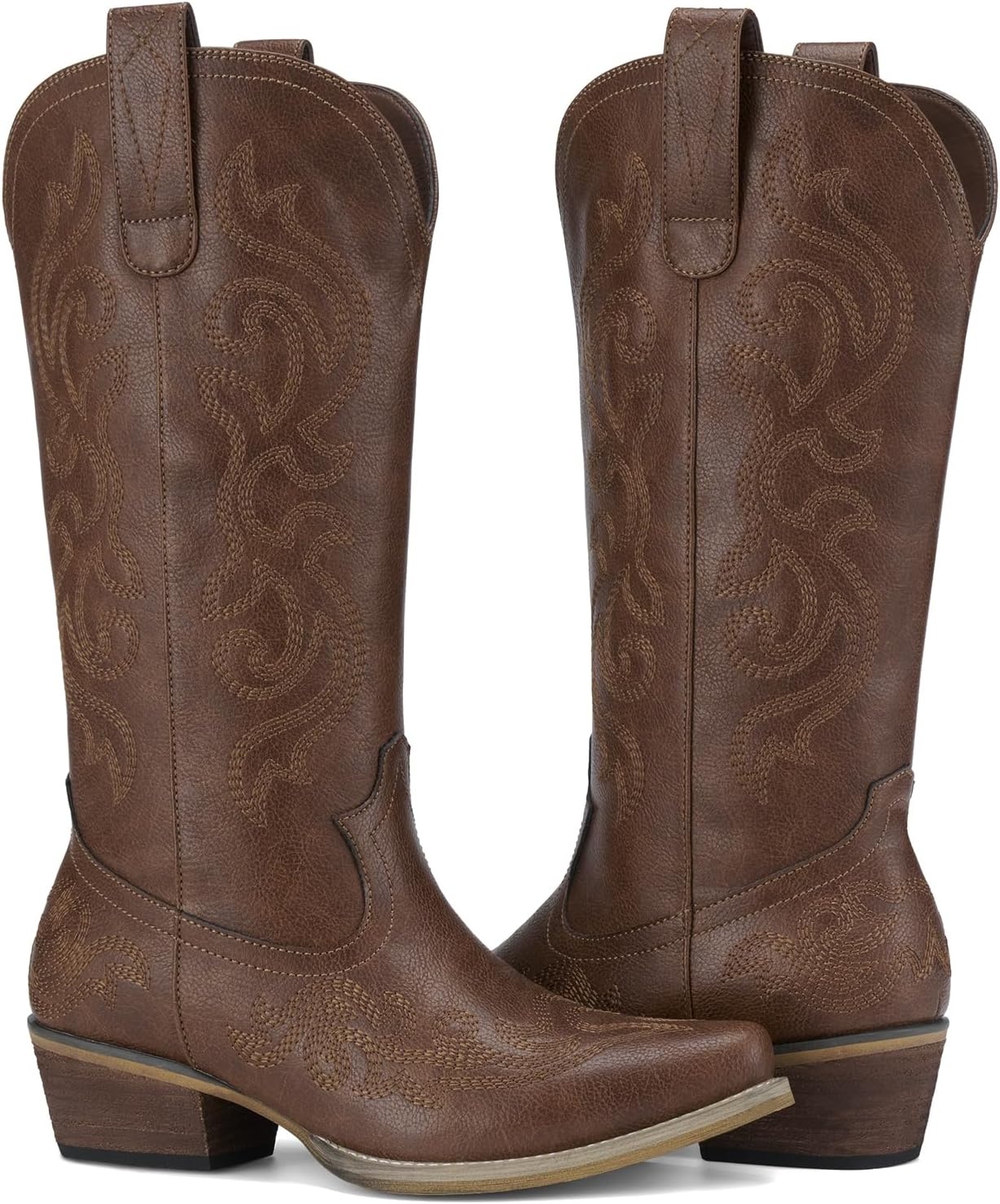 image:imageHISEA Rollda Cowboy Boots for Women Western Cowgirl Boots with Chunky Heel Ladies Snip Toe MidCalf BootsBronze