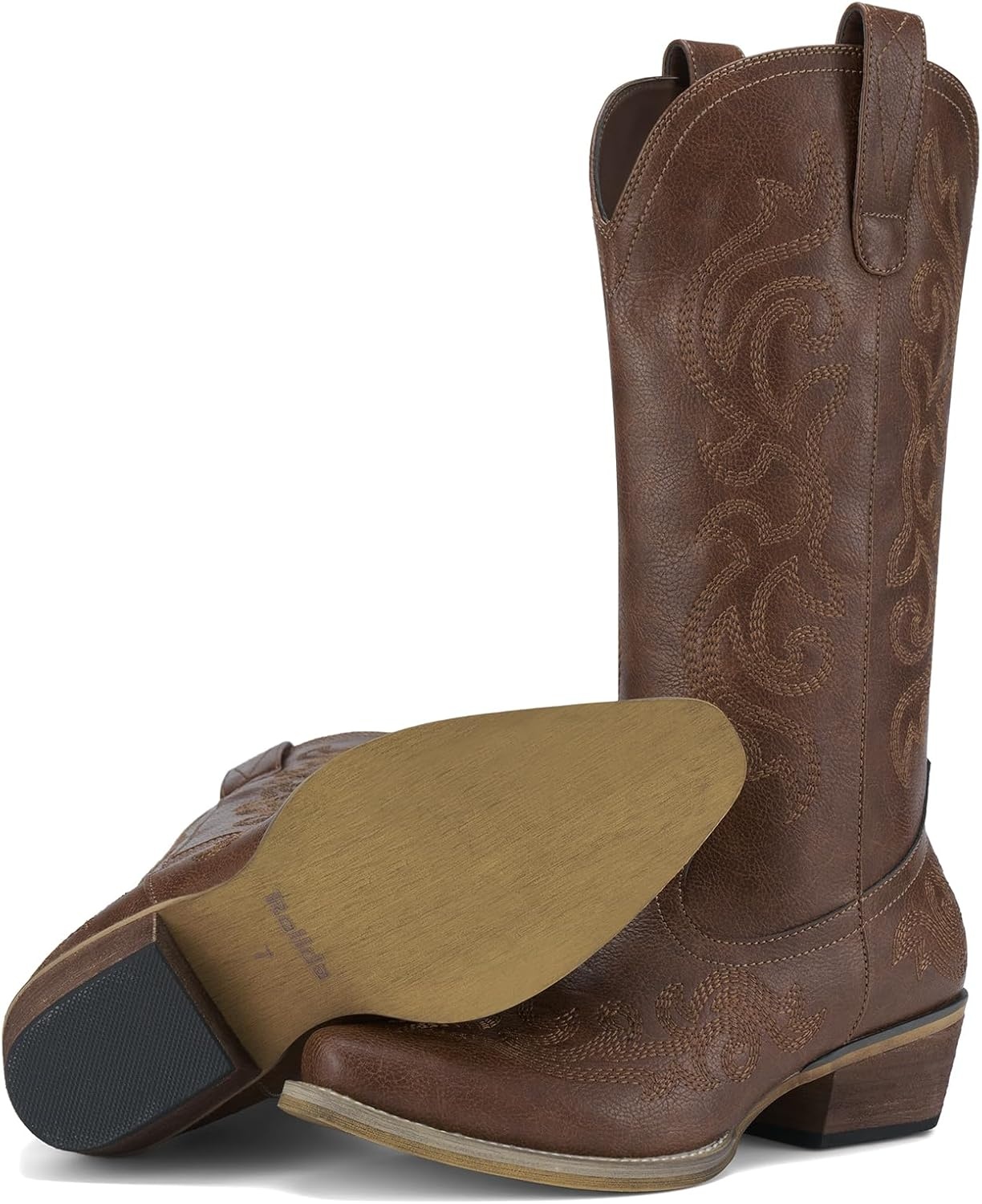 image:imageHISEA Rollda Cowboy Boots for Women Western Cowgirl Boots with Chunky Heel Ladies Snip Toe MidCalf BootsBronze