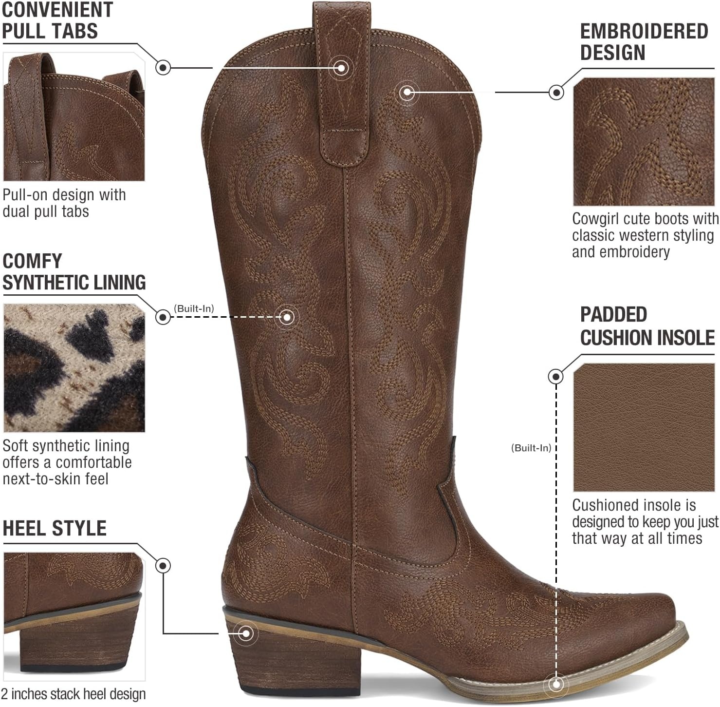 image:imageHISEA Rollda Cowboy Boots for Women Western Cowgirl Boots with Chunky Heel Ladies Snip Toe MidCalf BootsBronze