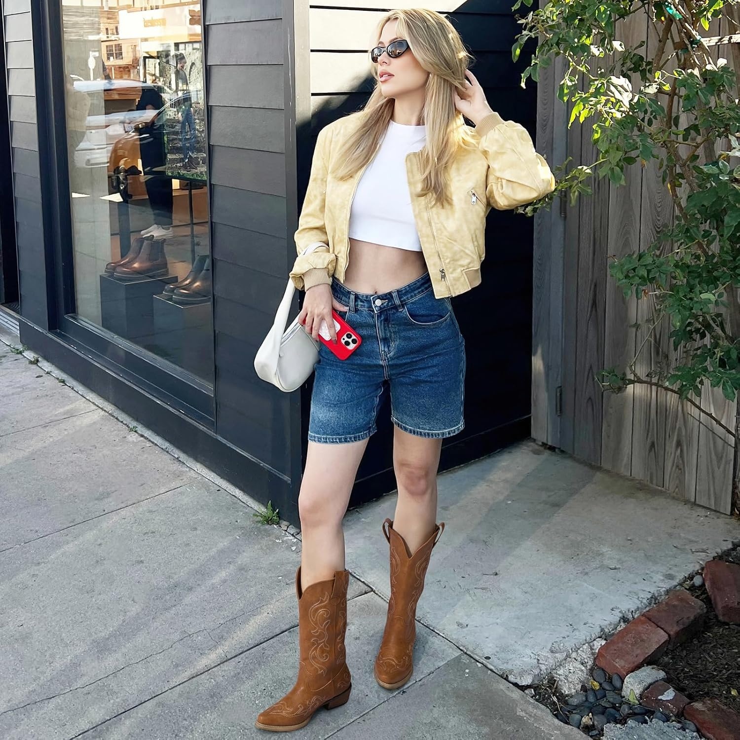 image:imageHISEA Rollda Cowboy Boots for Women Western Cowgirl Boots with Chunky Heel Ladies Snip Toe MidCalf BootsBrown