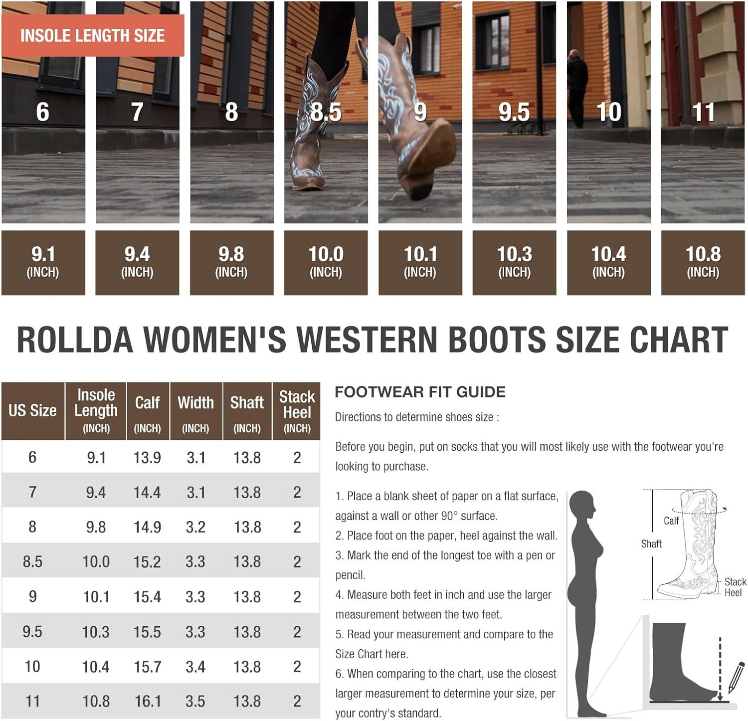 image:imageHISEA Rollda Cowboy Boots for Women Western Cowgirl Boots with Chunky Heel Ladies Snip Toe MidCalf BootsMetal Black