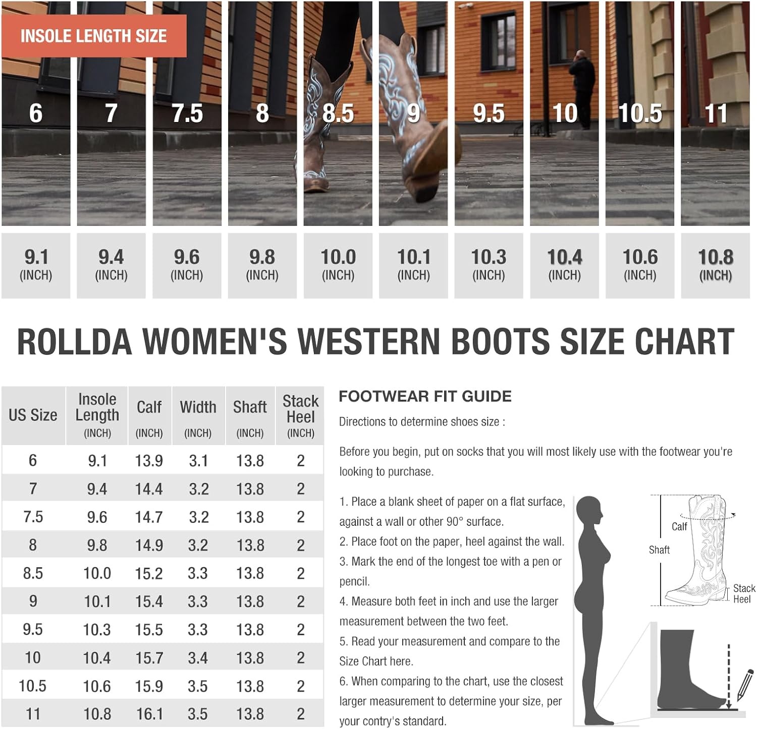 image:imageHISEA Rollda Cowboy Boots for Women Western Cowgirl Boots with Chunky Heel Ladies Snip Toe MidCalf BootsWhite