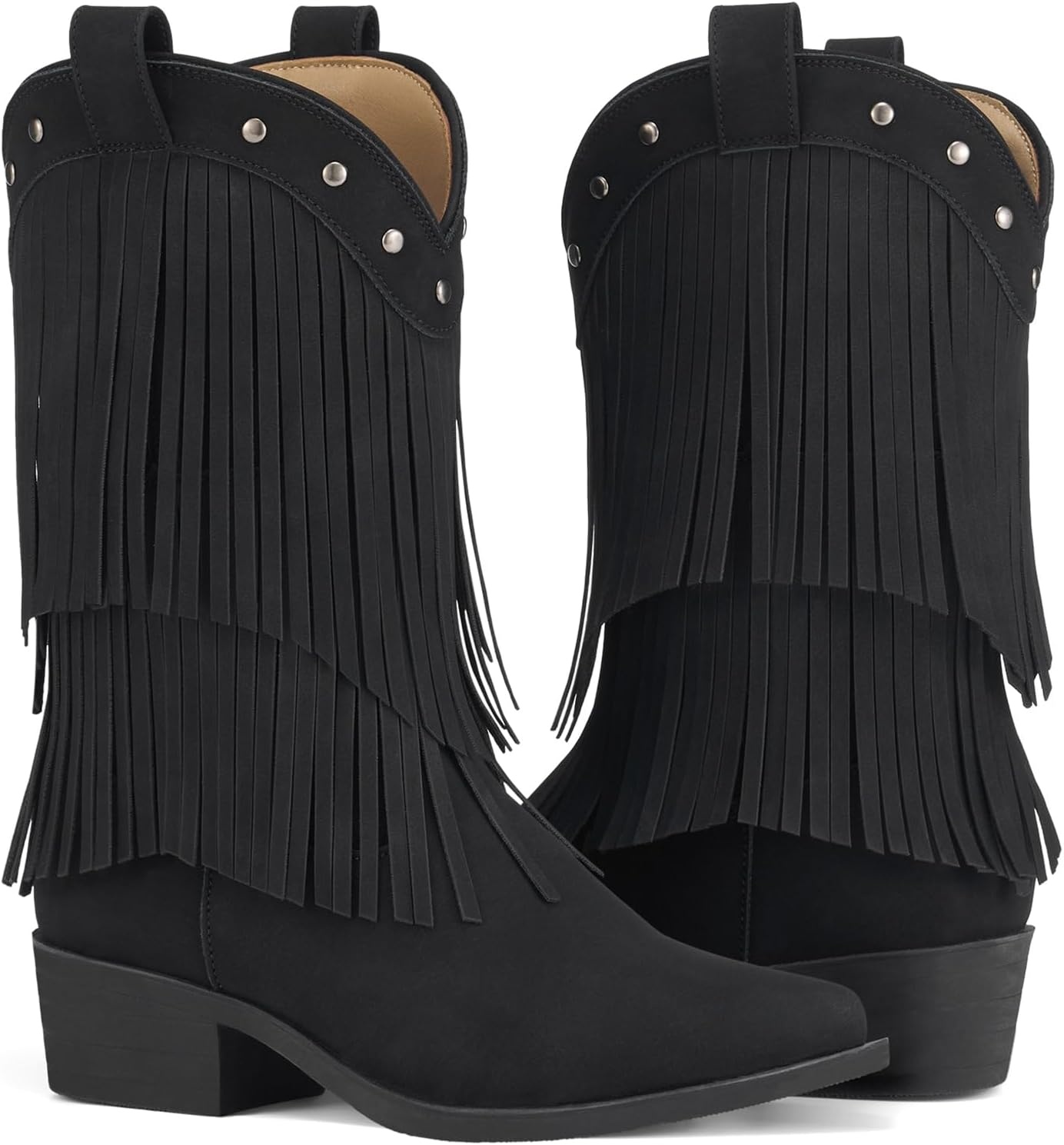 image:imageRollda Girls Cowboy Boots with Tassel Fringe Cowgirl Boots Snip Toe TPR Outsole Kids Western Boots Stylish amp Comfortable for AllSeasons ToddlerLittle KidBig KidBlack