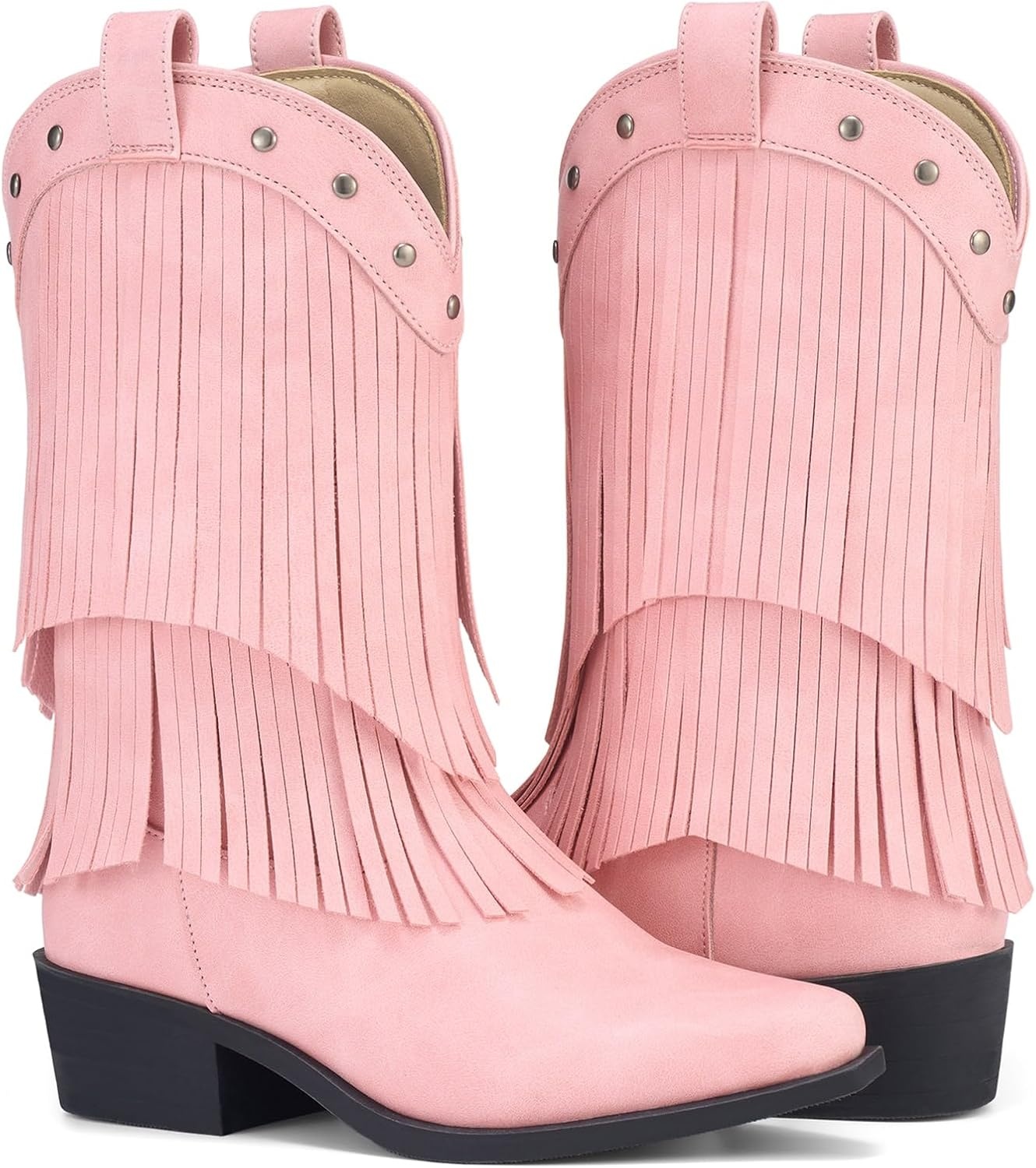 image:imageRollda Girls Cowboy Boots with Tassel Fringe Cowgirl Boots Snip Toe TPR Outsole Kids Western Boots Stylish amp Comfortable for AllSeasons ToddlerLittle KidBig KidPink