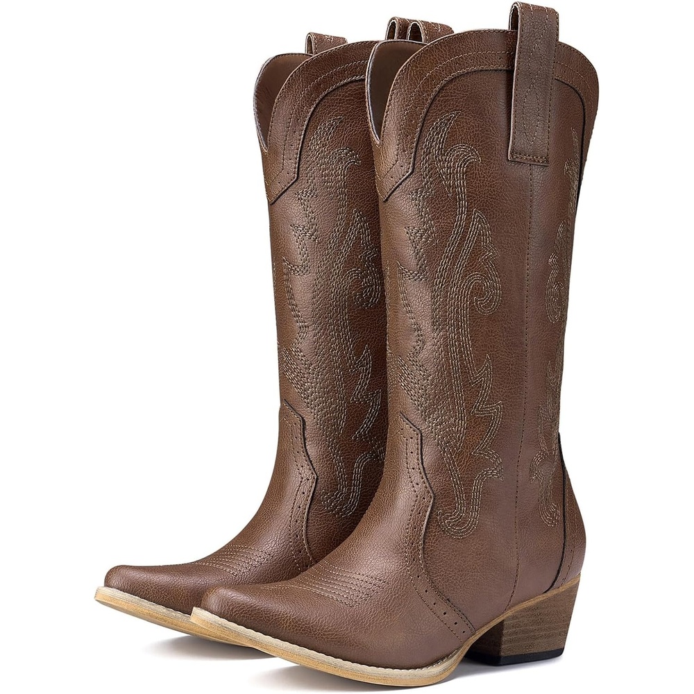 image:imageHISEA Rollda Cowboy Boots for Women Cowgirl Boots Comfortable Western Boots with Pointed Toe Stitched Embroidery for Country Concert Dancing Wedding Traveling Daily OutfitsBronze