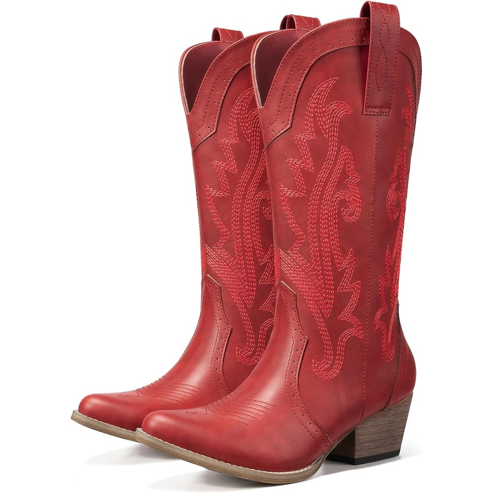 image:imageHISEA Rollda Cowboy Boots for Women Cowgirl Boots Comfortable Western Boots with Pointed Toe Stitched Embroidery for Country Concert Dancing Wedding Traveling Daily OutfitsTango Red