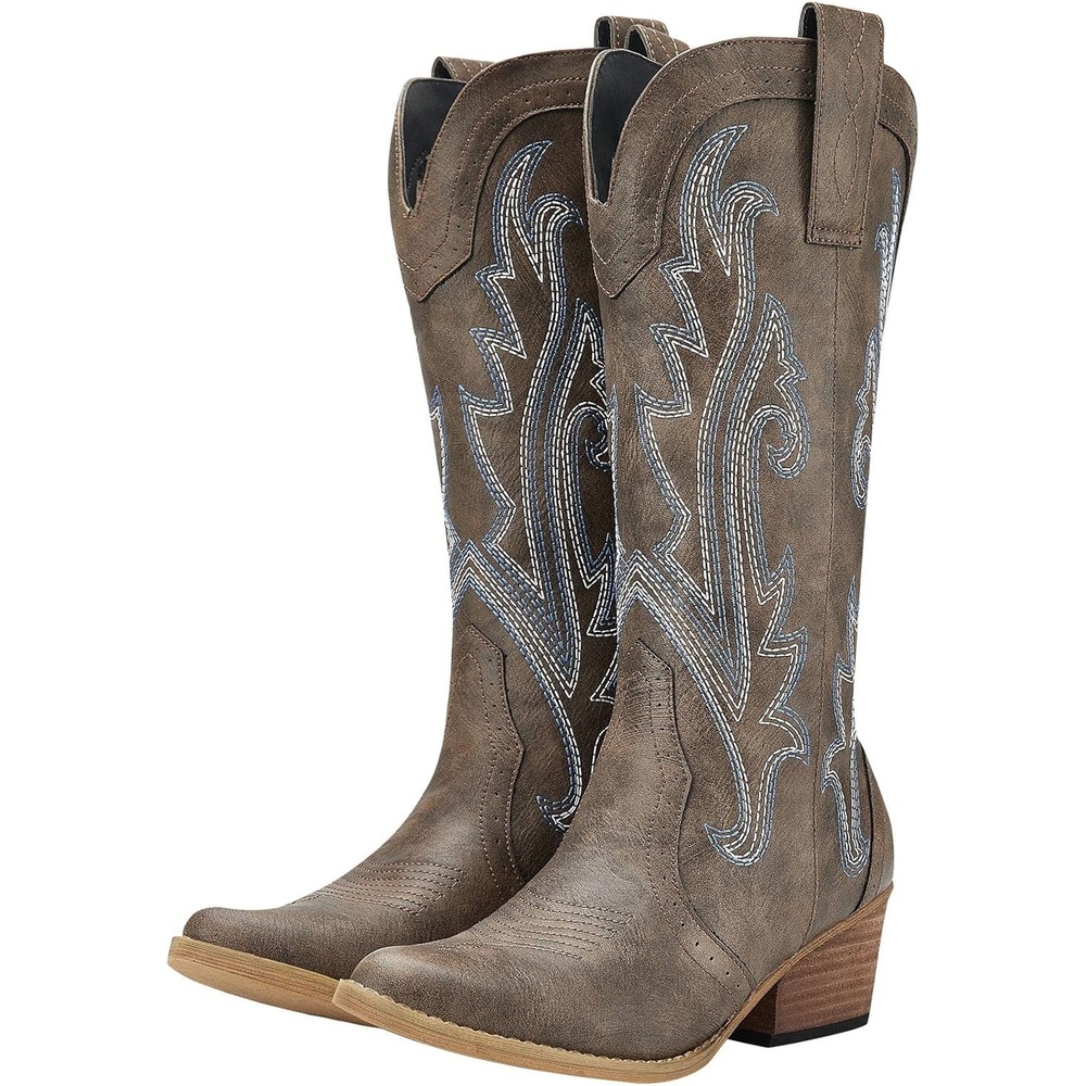 image:imageHISEA Rollda Cowboy Boots for Women Cowgirl Boots Comfortable Western Boots with Pointed Toe Stitched Embroidery for Country Concert Dancing Wedding Traveling Daily OutfitsBrown