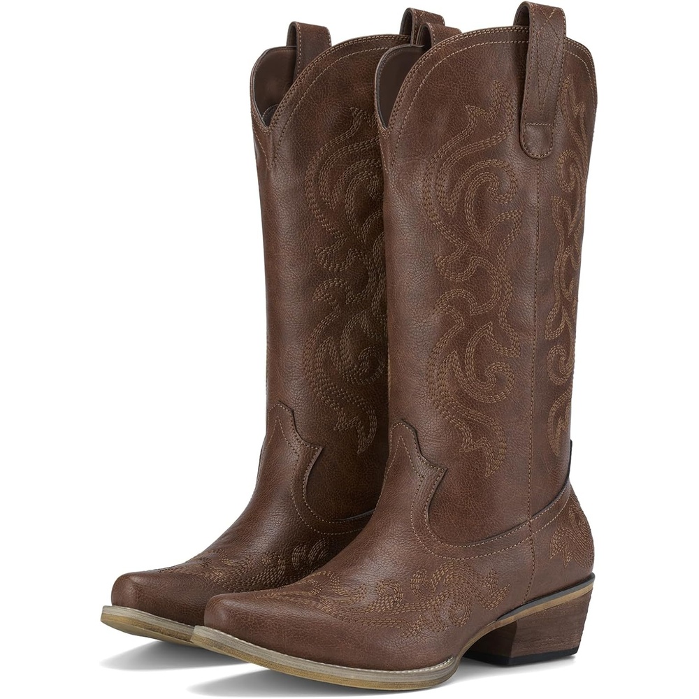 image:imageHISEA Rollda Cowboy Boots for Women Western Cowgirl Boots with Chunky Heel Ladies Snip Toe MidCalf BootsBronze