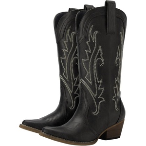 image:imageHISEA Rollda Cowboy Boots for Women Cowgirl Boots Comfortable Western Boots with Pointed Toe Stitched Embroidery for Country Concert Dancing Wedding Traveling Daily OutfitsBlack