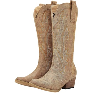 image:imageHISEA Rollda Cowboy Boots for Women Cowgirl Boots Comfortable Western Boots with Pointed Toe Stitched Embroidery for Country Concert Dancing Wedding Traveling Daily OutfitsTan
