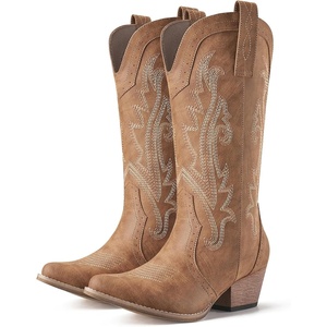 image:imageHISEA Rollda Cowboy Boots for Women Cowgirl Boots Comfortable Western Boots with Pointed Toe Stitched Embroidery for Country Concert Dancing Wedding Traveling Daily OutfitsBrown 1