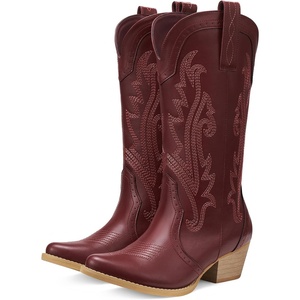 image:imageHISEA Rollda Cowboy Boots for Women Cowgirl Boots Comfortable Western Boots with Pointed Toe Stitched Embroidery for Country Concert Dancing Wedding Traveling Daily OutfitsRed