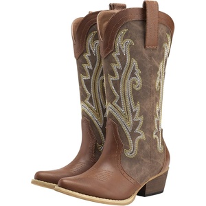 image:imageHISEA Rollda Cowboy Boots for Women Cowgirl Boots Comfortable Western Boots with Pointed Toe Stitched Embroidery for Country Concert Dancing Wedding Traveling Daily OutfitsMosaic Brown
