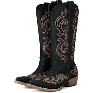 image:imageHISEA Rollda Cowboy Boots for Women Western Cowgirl Boots with Chunky Heel Ladies Snip Toe MidCalf BootsBlack