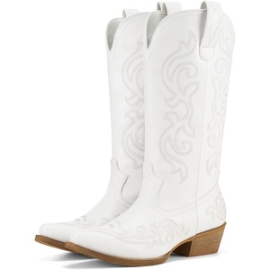 image:imageHISEA Rollda Cowboy Boots for Women Western Cowgirl Boots with Chunky Heel Ladies Snip Toe MidCalf BootsWhite