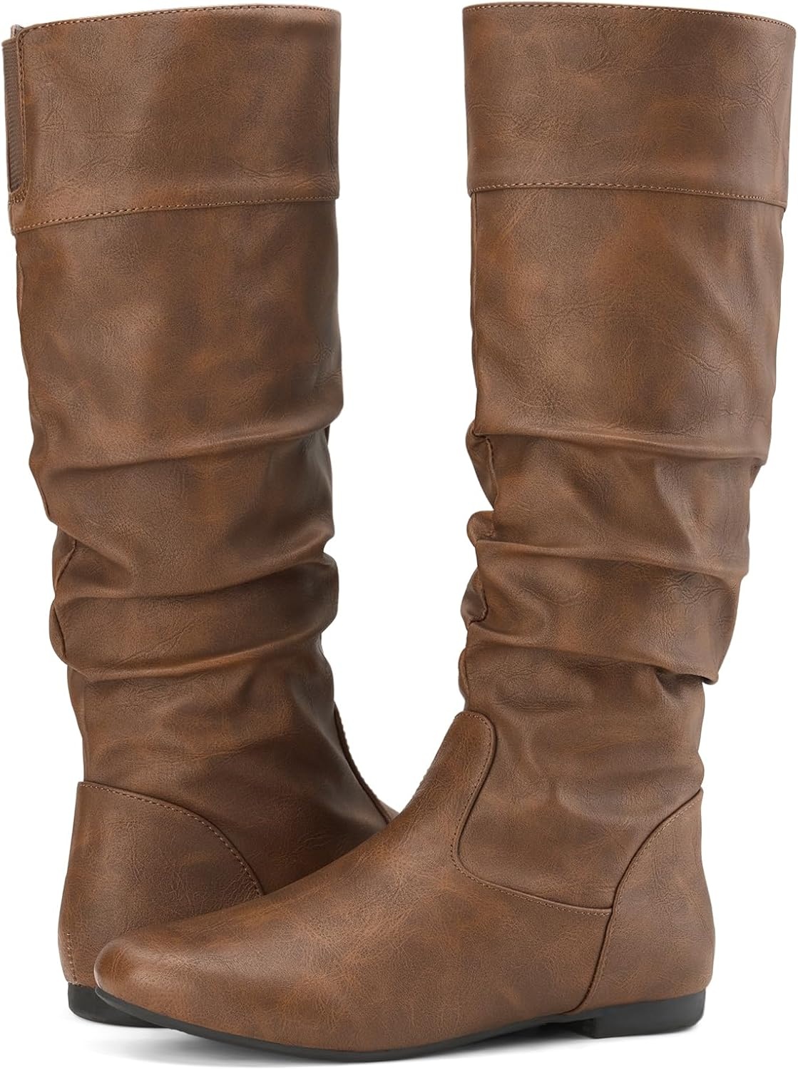 image:imageRollda SUEDI Womens Slouchy Knee High Boots Pull On Flat Boots Side Zipper Fall Boots for WomenDark Brown Slouch
