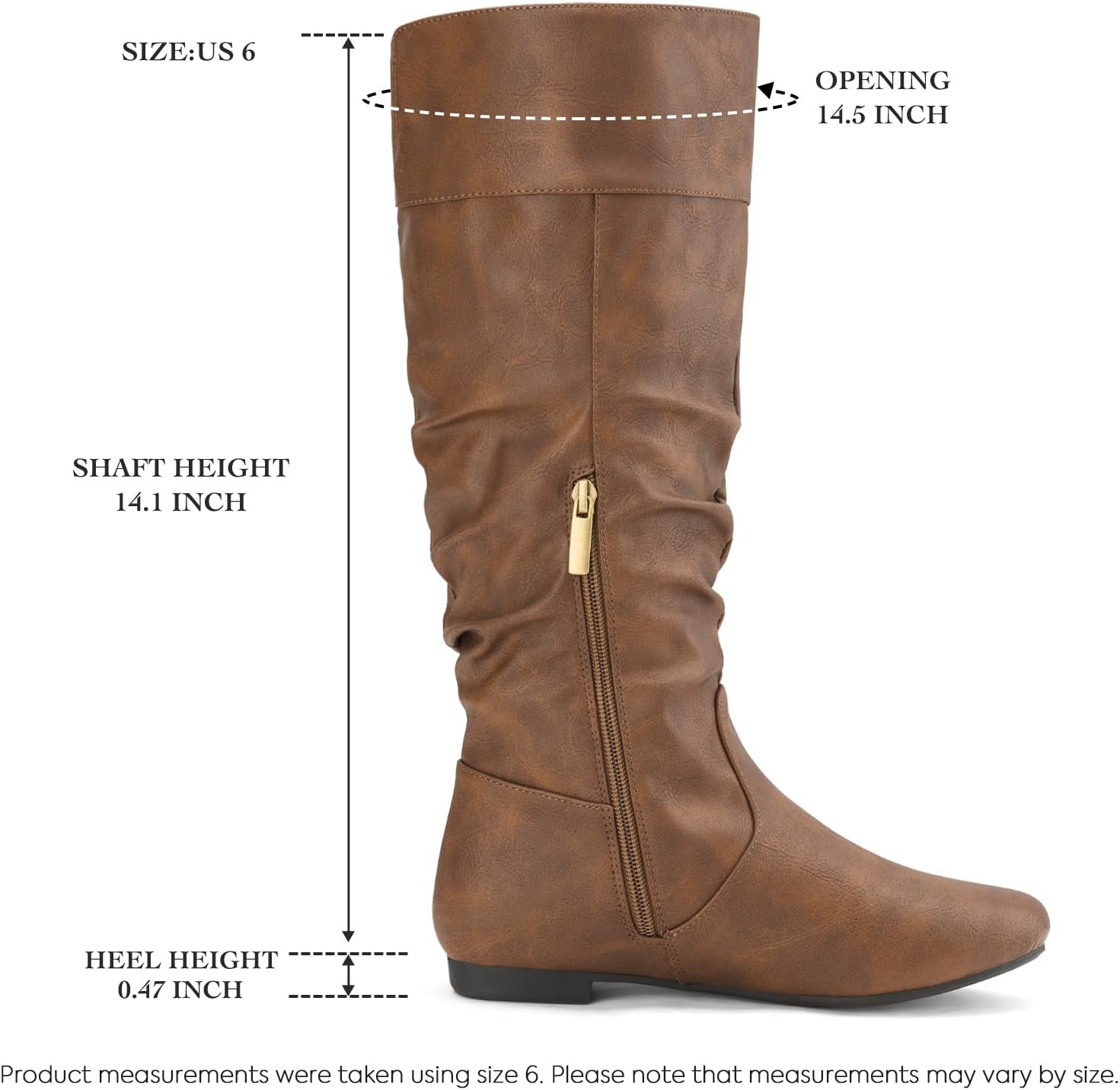 image:imageRollda SUEDI Womens Slouchy Knee High Boots Pull On Flat Boots Side Zipper Fall Boots for WomenDark Brown Slouch