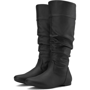 image:imageRollda SUEDI Womens Slouchy Knee High Boots Pull On Flat Boots Side Zipper Fall Boots for WomenBlack Pu Slouch