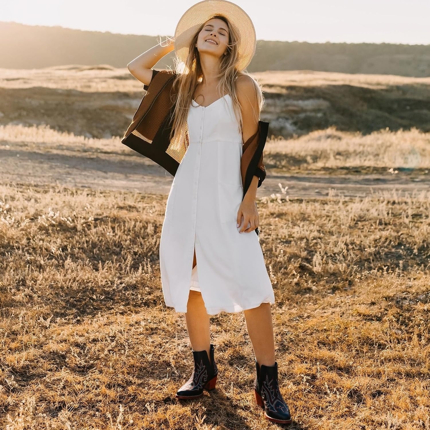image:imageRollda Cowboy Ankle Booties for Women Cowgirl Short Boots with Chunky Stack Heels V Cutout Ladies Western Booties for Cowboy Chic StyleBlack