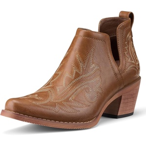 image:imageRollda Cowboy Ankle Booties for Women Cowgirl Short Boots with Chunky Stack Heels V Cutout Ladies Western Booties for Cowboy Chic Style Brown