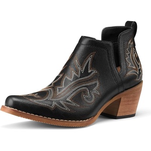 image:imageRollda Cowboy Ankle Booties for Women Cowgirl Short Boots with Chunky Stack Heels V Cutout Ladies Western Booties for Cowboy Chic StyleBlack