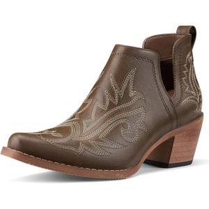 image:imageRollda Cowboy Ankle Booties for Women Cowgirl Short Boots with Chunky Stack Heels V Cutout Ladies Western Booties for Cowboy Chic StyleBronze