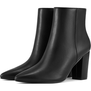 image:imageRollda SUEDI Womens Pointed Toe Ankle Boots Chunky High Heel Ankle Booties Side Zipper Short BootsBlack Pu