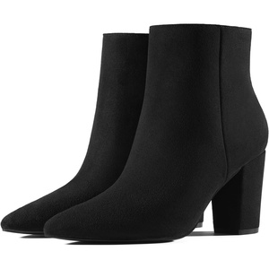 image:imageRollda SUEDI Womens Pointed Toe Ankle Boots Chunky High Heel Ankle Booties Side Zipper Short BootsBlack Suede